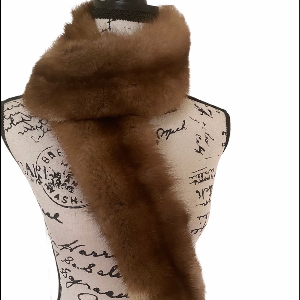 Vintage Genuine Fur Collar Wrap Stole Boa Brown Winter Formal Evening Weddings